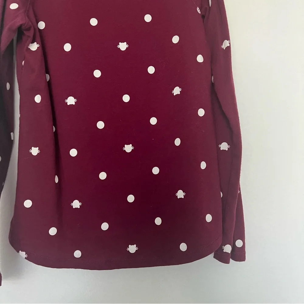 Justice Long Sleeve Tee Maroon Cat polka‎ dot Size 8